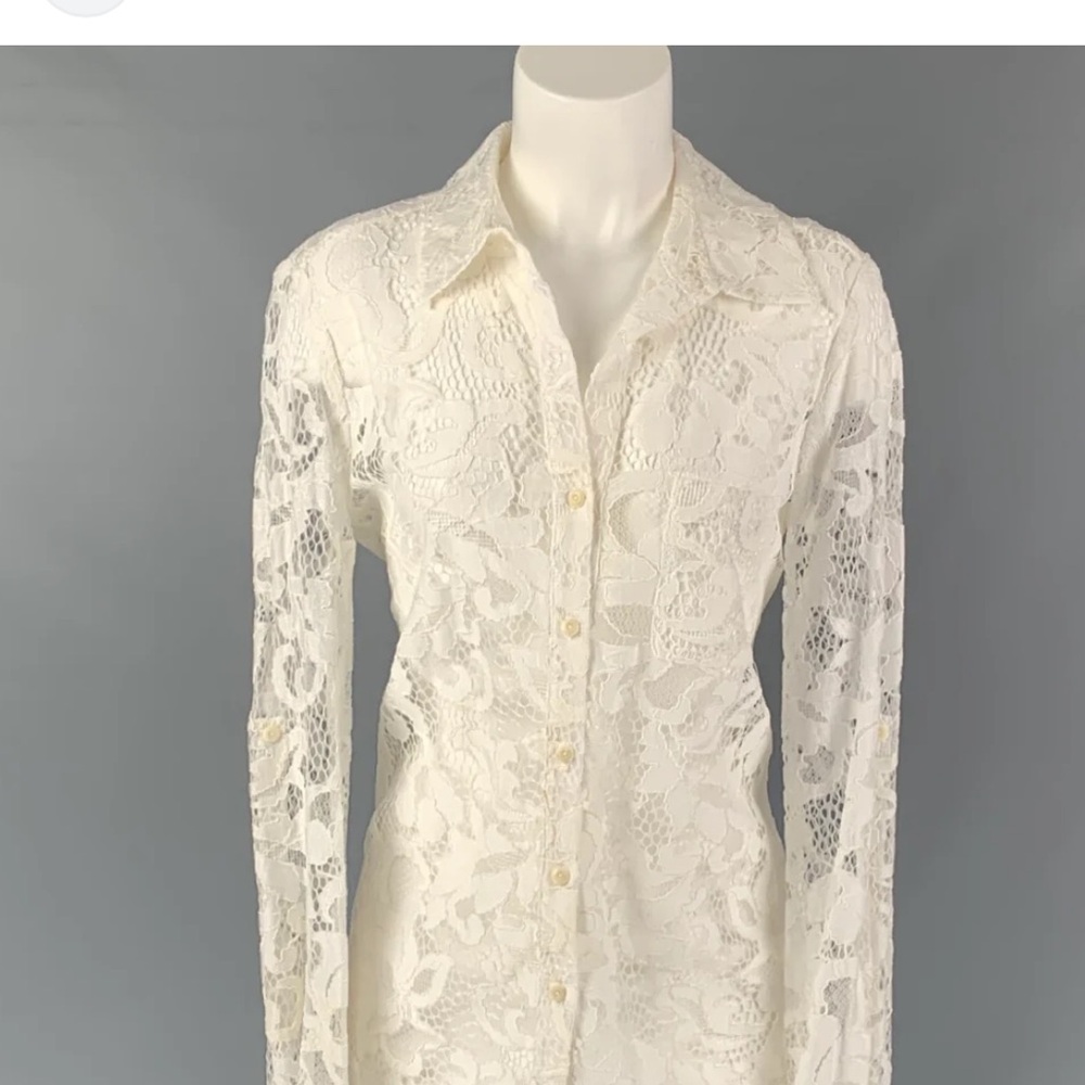 Nwot Diane Von Furstenberg Cream Lace Button-Up Blouse